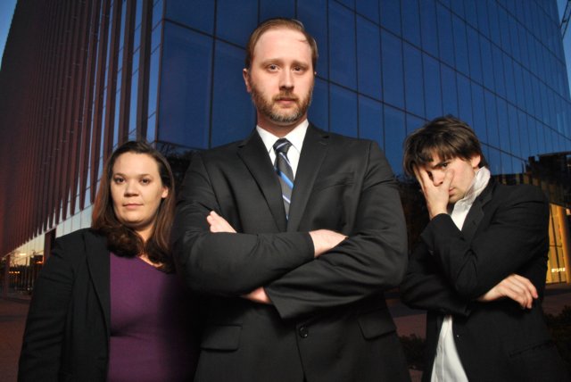 The new Denmark Gertrude (Sara Bickler), Claudius (John Stange), and Hamlet (Sam Rabinovitz)